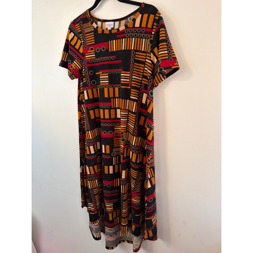 LuLaRoe Size M Carly Geometric Abstract Print Short Sleeve Dress M Black Fall